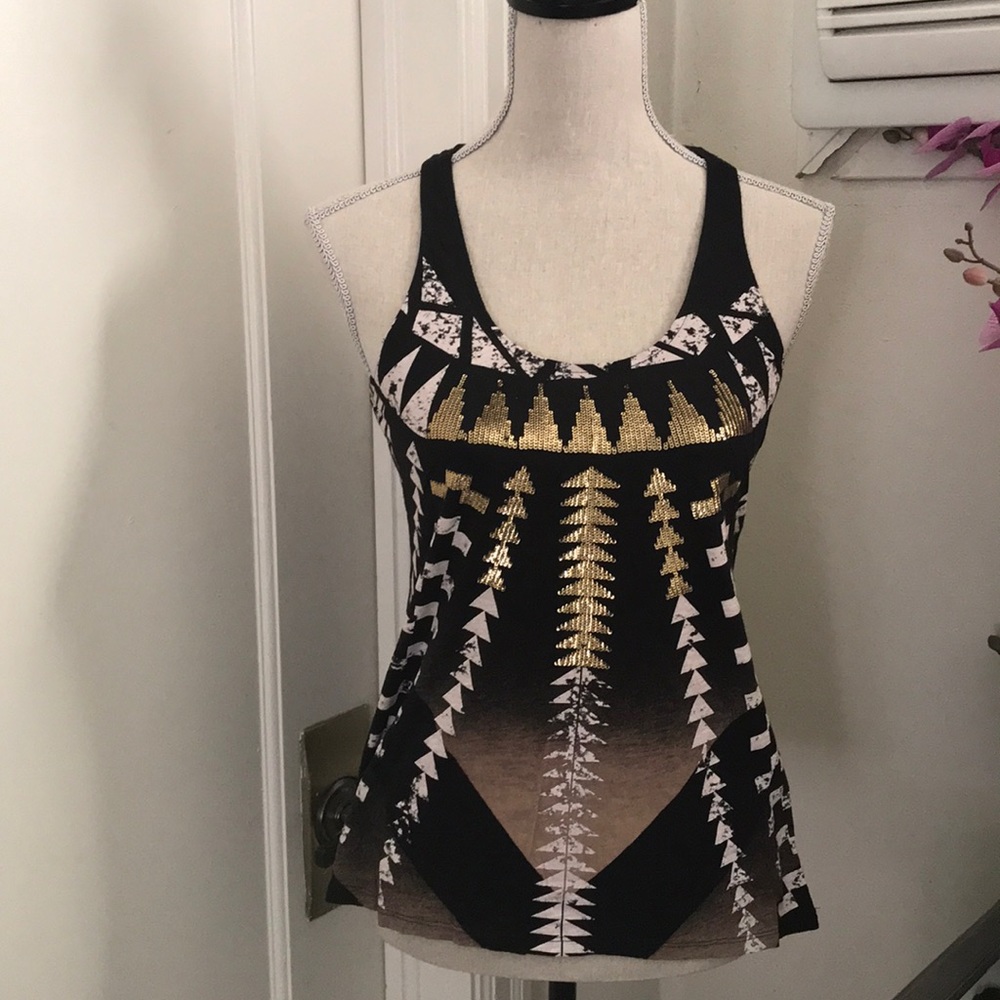 Express gold sequin tribe tank top